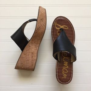 Sam Edelman Black Cork Platform Flip Flop Sandals